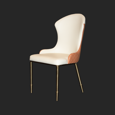 White and Tan Piped Dining Chair